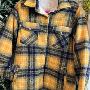 Sherpa lined yellow plaid jacket